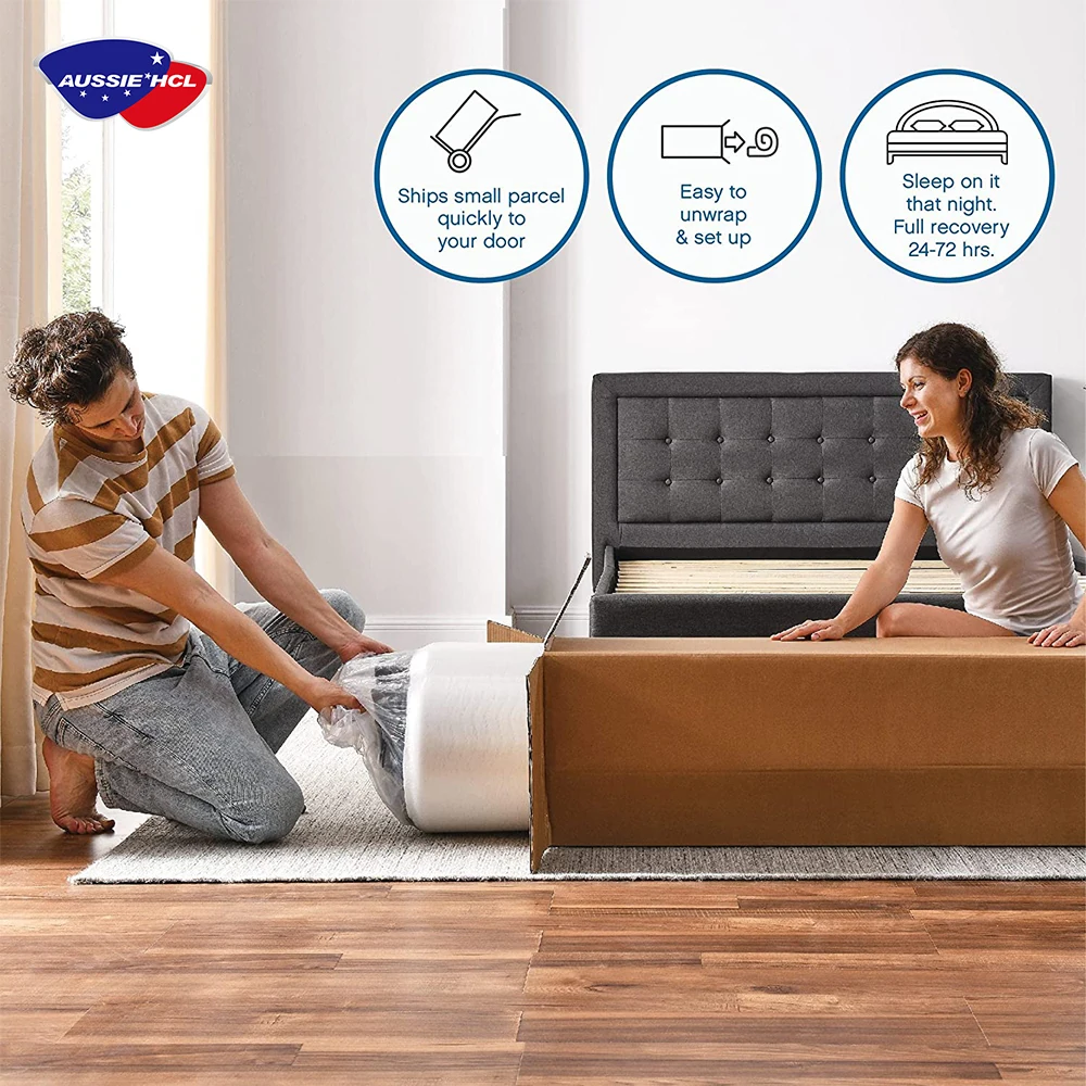 Aussie twin full king queen 5 zone hybrid latex mattress roll in box royal swirl gel memory rebonded foam mattress