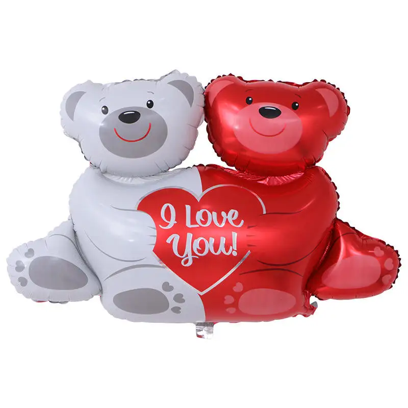 Lovely Heart Shape Helium Foil Bear Shaped Balloon Printing I love You Balloons for Wedding Party