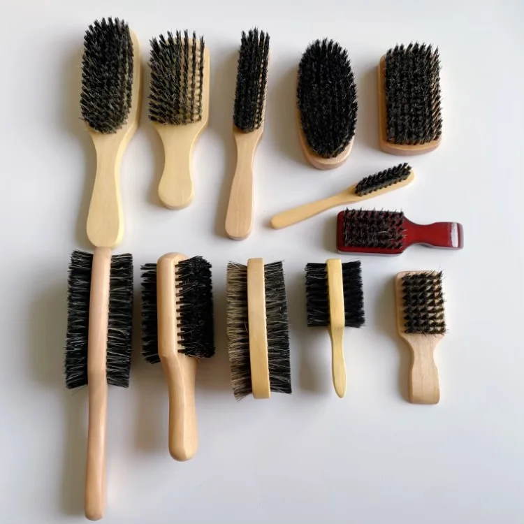 Custom Private Logo Natural or Colored Boar Bristle Wooden Hair Brush In Different Size and Hardness Eco-Friendly Salon Comb