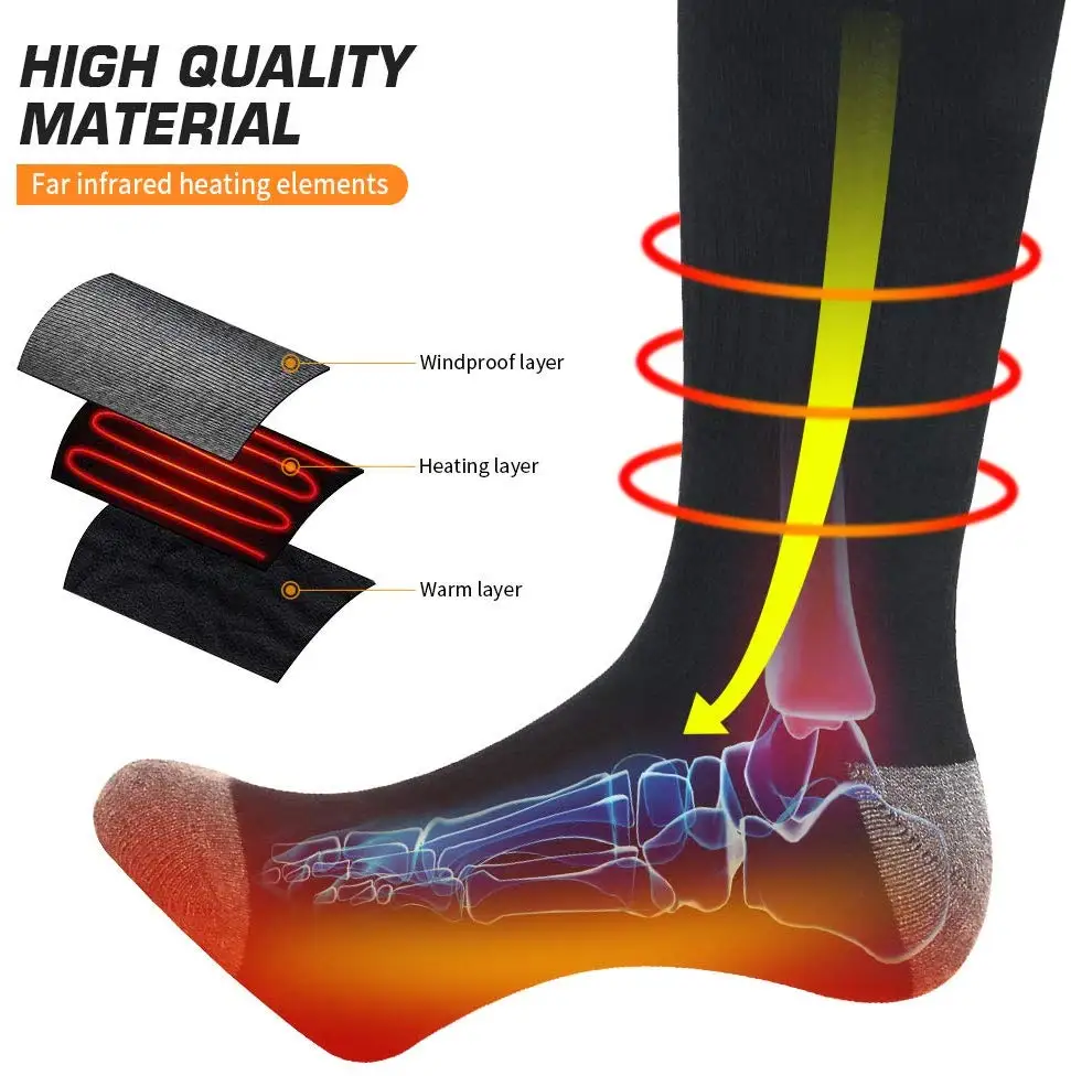 Wholesale Custom Rechargeable Battery 3 Heating Settings Thermal Sock Winter Skiing Electric Heated Socks Warm Cotton Socks