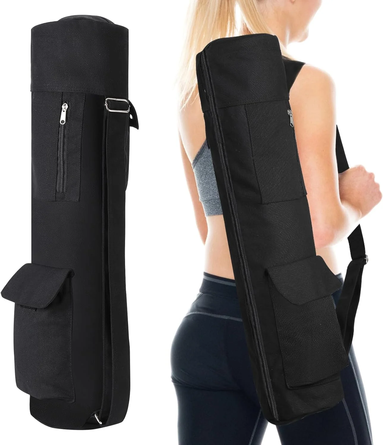 Yoga Mat Bag with Water Bottle Pocket, Exercise Yoga Mat Carrier Multi-Functional Storage Bag with adjustable straps