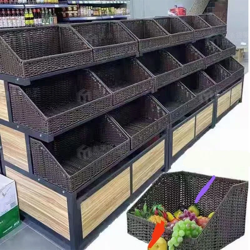 Meicheng Shop Racks Wooden Vegetable Stand Supermarket Steel Wood Fruit Vegetable Display Stand