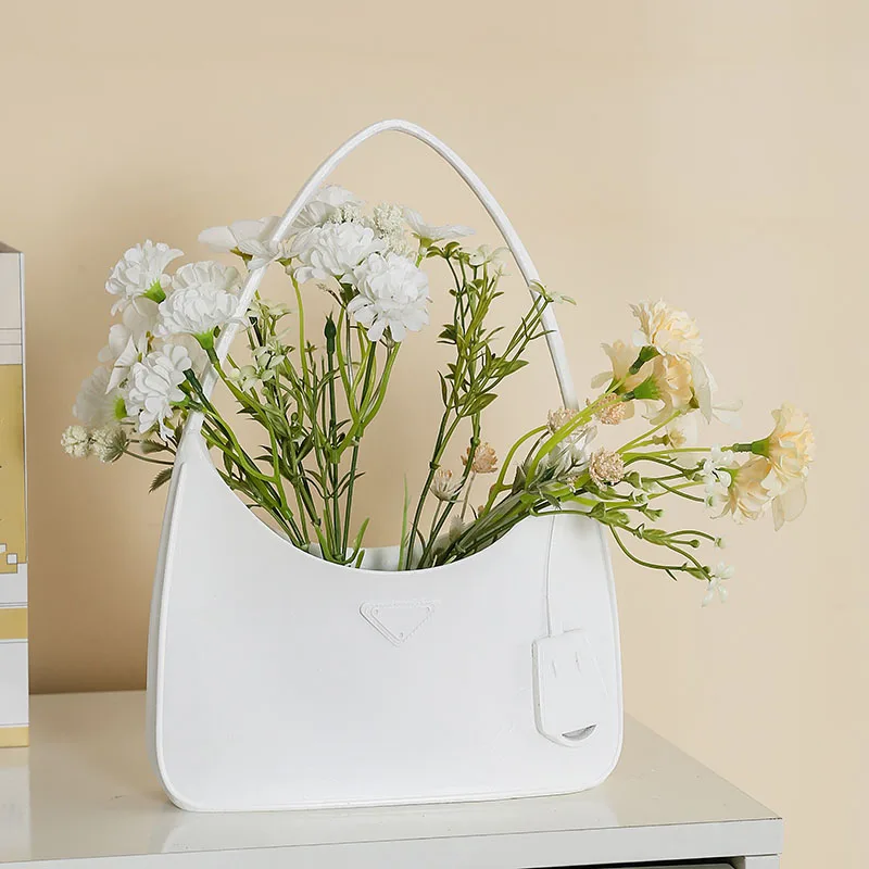 Plain flower vase hand bag resin white contemporary vases stereoirregularity for home tabletop centerpiece decor