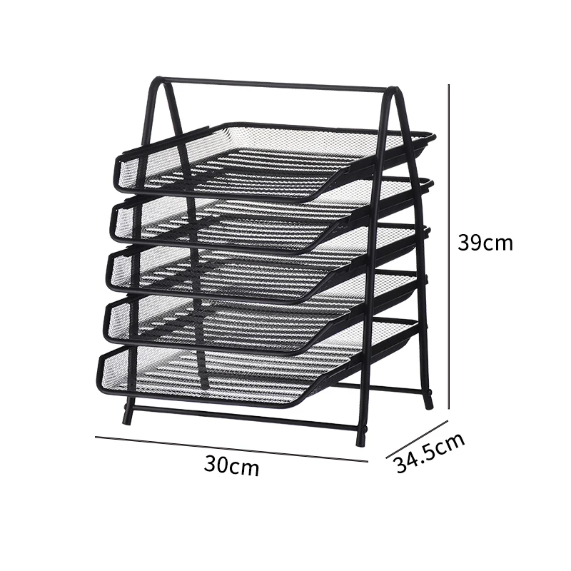 Desktop Office Stationery Item Black Detachable Metal Mesh Letter 5 Tiers Document Tray