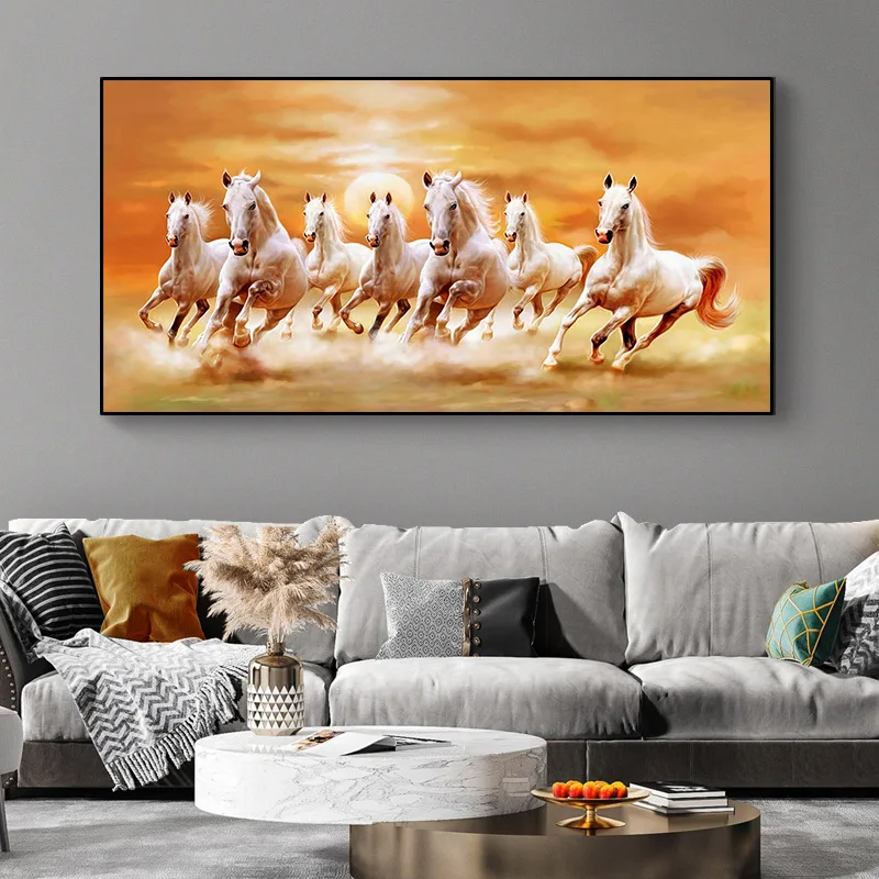 Factory Price Sunset Running Horses Animal Paintings Printed Canvas Decoration Painting Wall Art Ppai nting