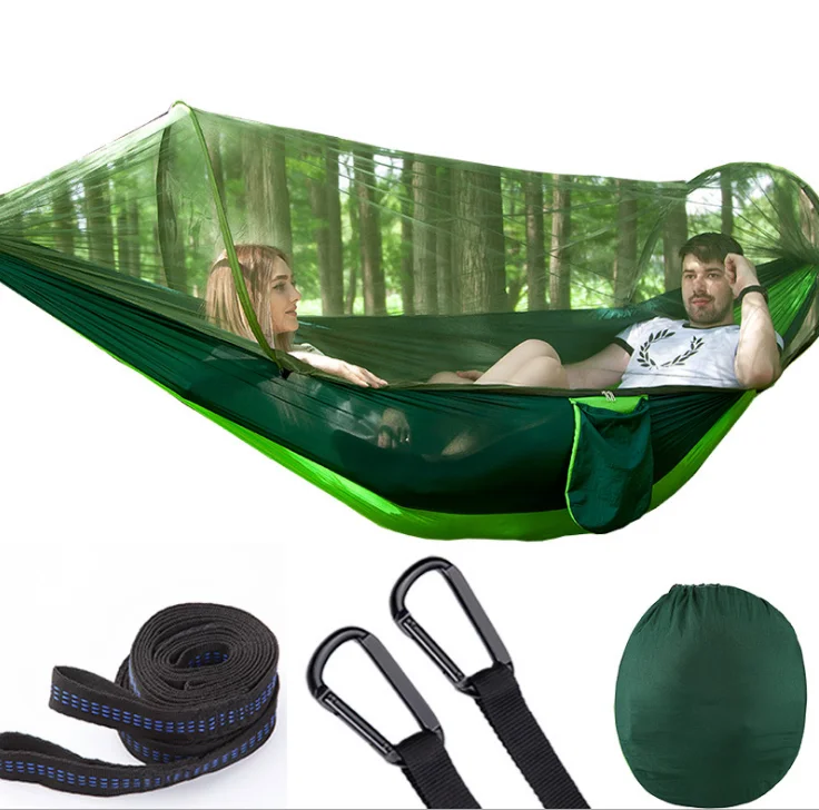WOQI  Outdoor Automatic Bug Net Hammock Tent   Nylon  parachute   Portable Quick Opening  Camping Hammock with Mosquito Net