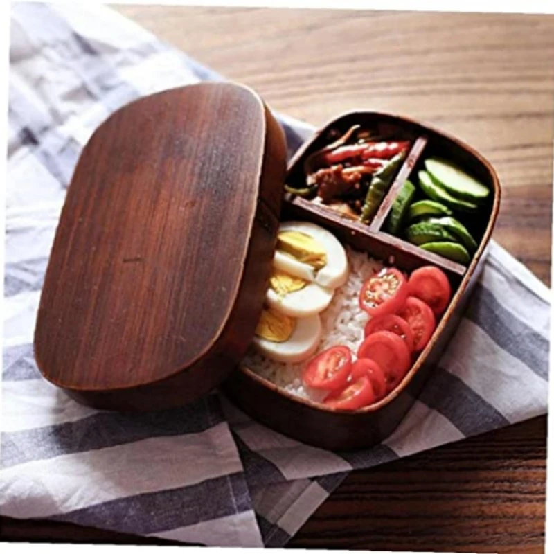 Portable Picnic Lunch Carrier Container Customized Wooden Bento Box