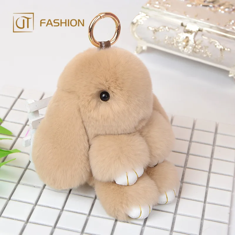 Jtfur Customized Cute Plush Key Pendant Lovely Rabbit Key Charms Fluffy Rex Fur Bunny Keychain
