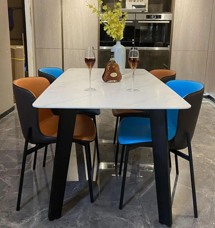 Wholesale  New Rectangular Italian Marble Top tavolo And Metal Leg mesa de marmore Dining Table Set