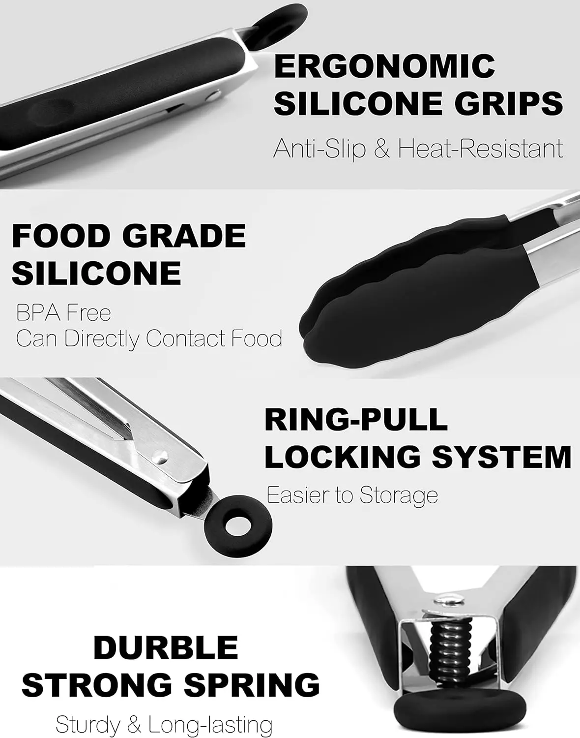Silicone Kitchen Utensils Serving Tongs Cooking Utensils Food Tongs Stainless Steel Locking BBQ Kitchen Tongs With Silicone Tips