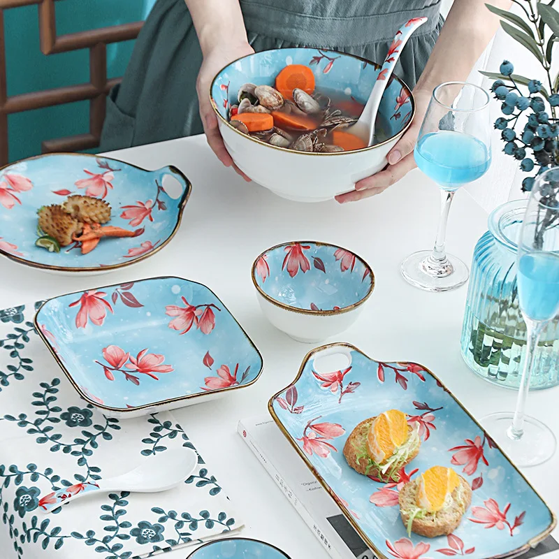 Japanese Ceramic Tableware With Plate And Bowl Magnolia Ceramic Dinnerware Sets
