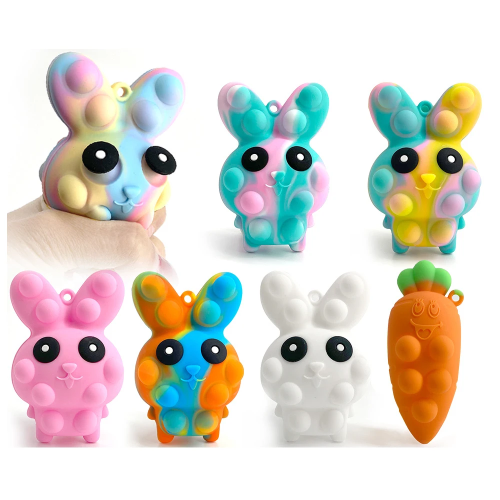 Easter Bunny Stress Ball Fidget Toy silicone Rabbit Push  Bubble Squishy Ball Squeeze Sensory Toy for kids