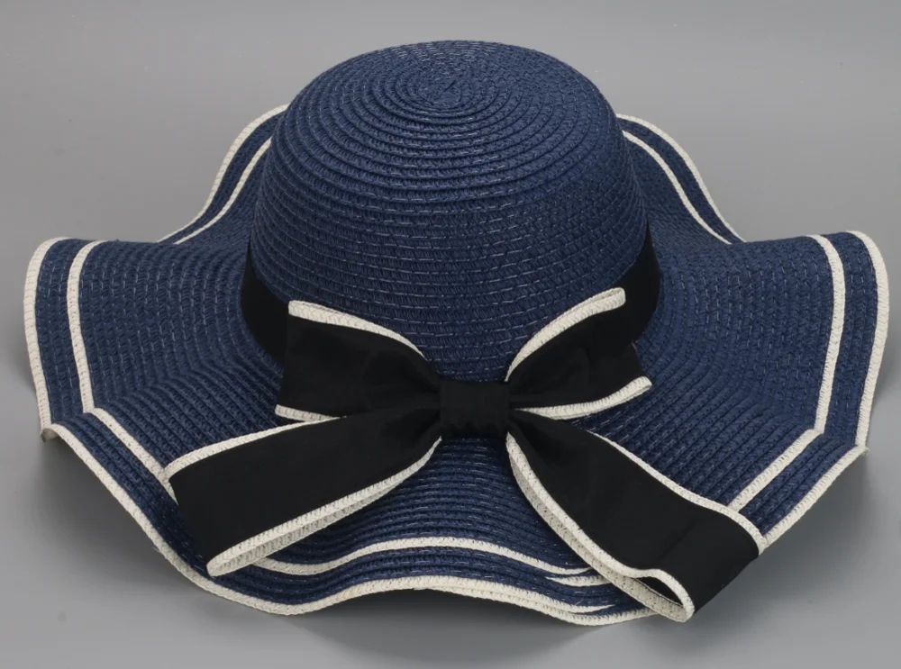 Wholesale Custom ladies summer wide brim sun bowknots hats women summer hat beach hat