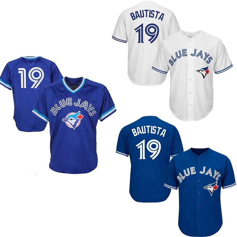 Custom 19 Jose Bautista 27 Vladimir Guerrero Jr. Throwback Embroidery Logos Men' s Baseball Jerseys