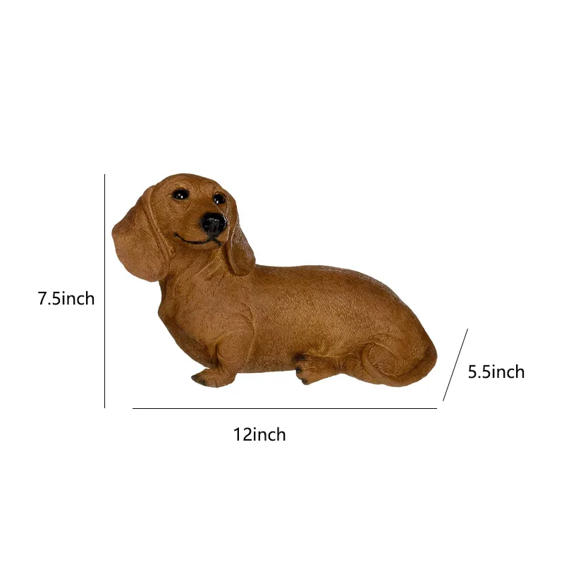 Resin Brown Dachshund Puppy Statue Garden Dog Decor