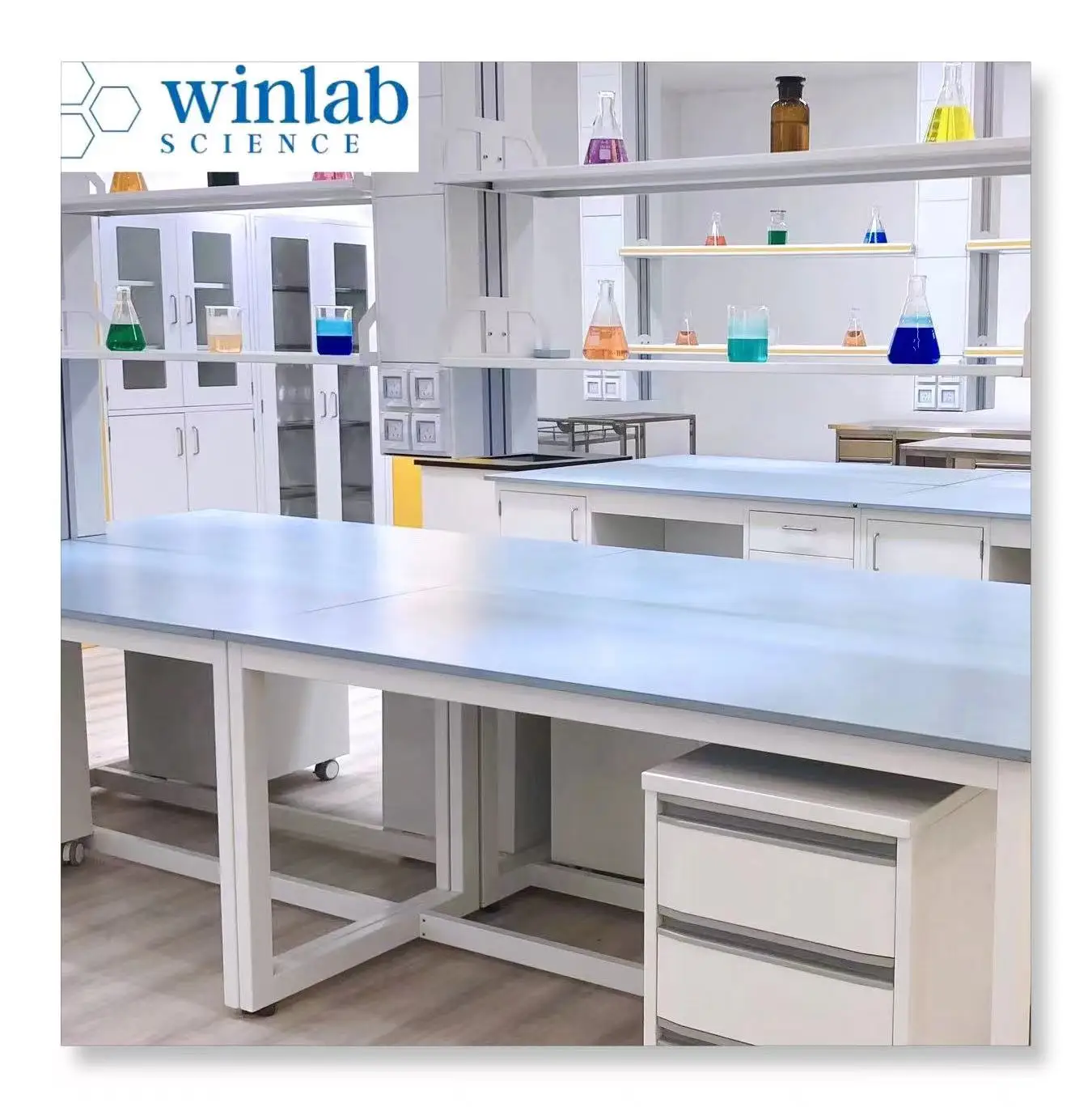 H frame laboratory furniture work table work bench with movable mobile cabinet heavy duty work station