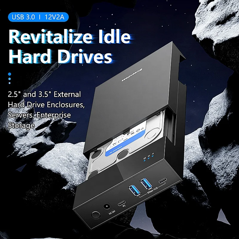3.5 inch HDD Case with Type C HUB usb3.0 ABS plastic tool free hdd case SATA 3.5 usb3.0 HDD Enclosure