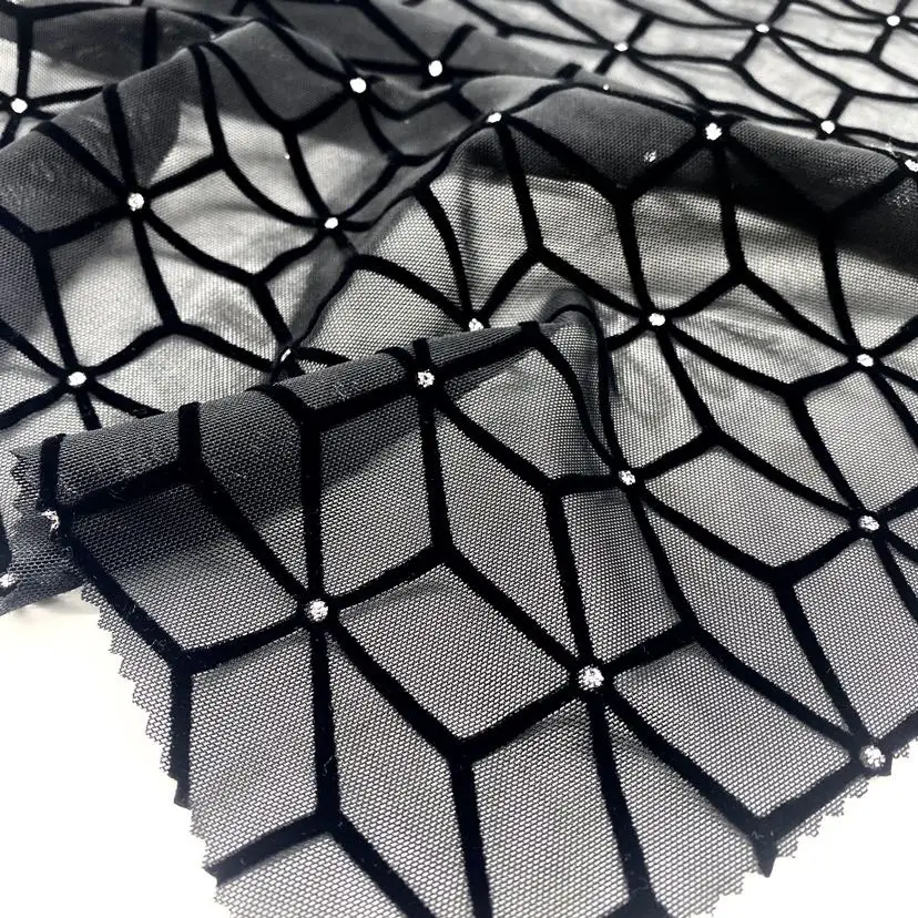 See-through spandex stretch mesh fabric flocking and shiny fabric for women sexy clothing