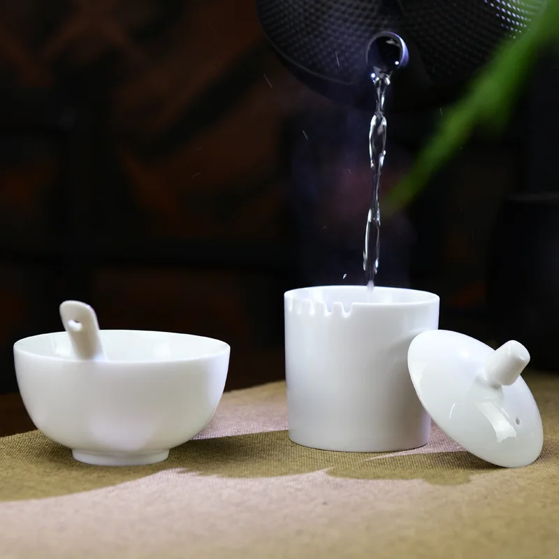 Jade porcelain size cover bowl Tea tasting Judging spoon tasting tea set handmade white porcelain brewing bowl tea cup
