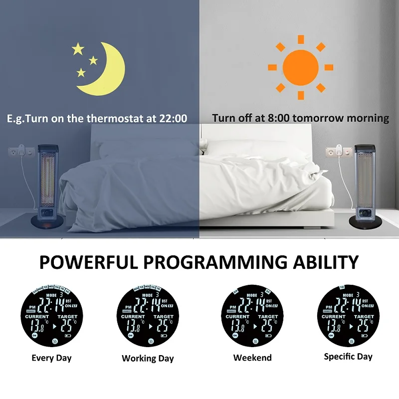 Energy-Saving  TUV certificated 16A/ 3680W wireless room remote control thermostat timer  programmable digital thermostat