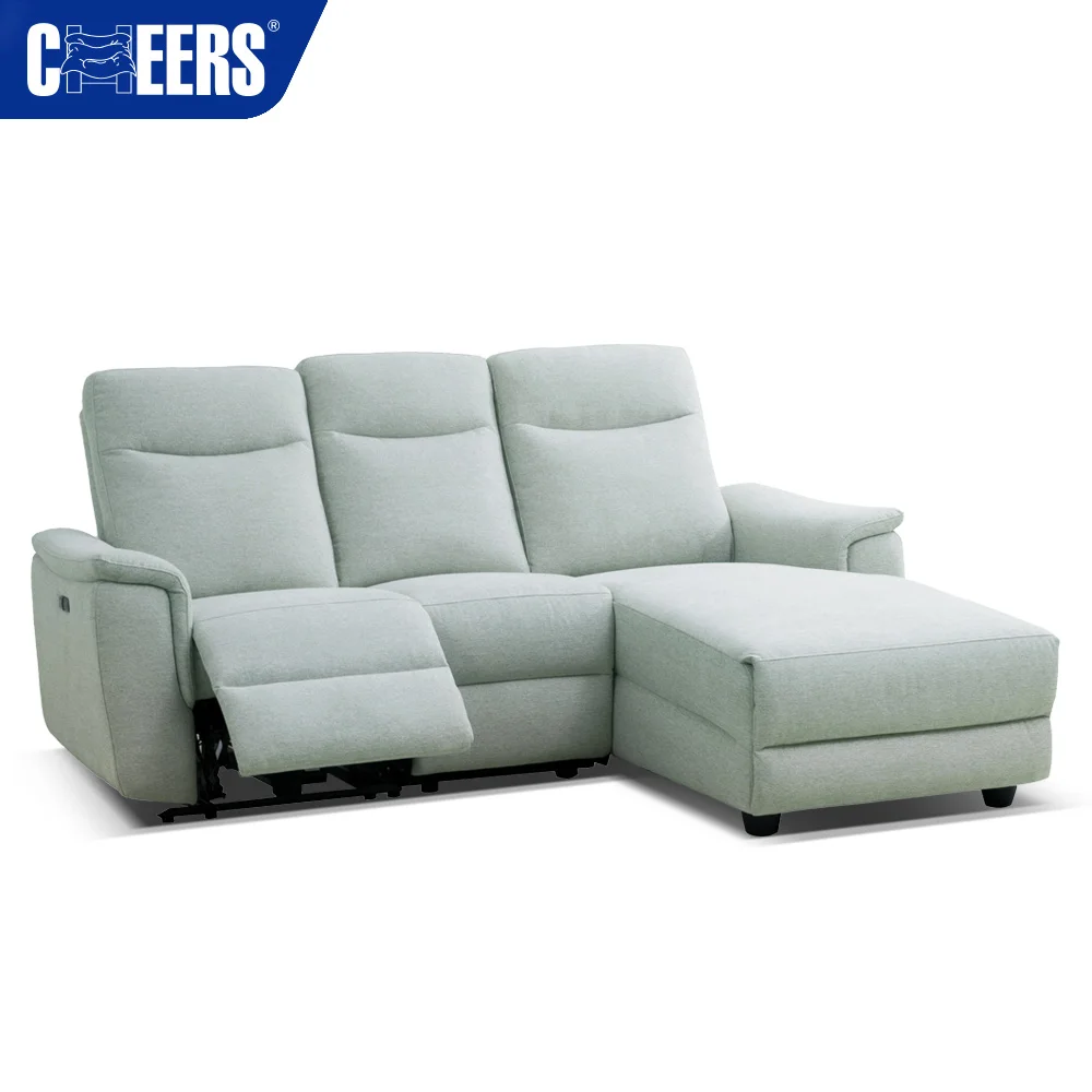 MANWAH CHEERS Electric L Shape Fabric Recliner Chaise Longue with USB Port Power Reclining Sectional Sofa For Living Room