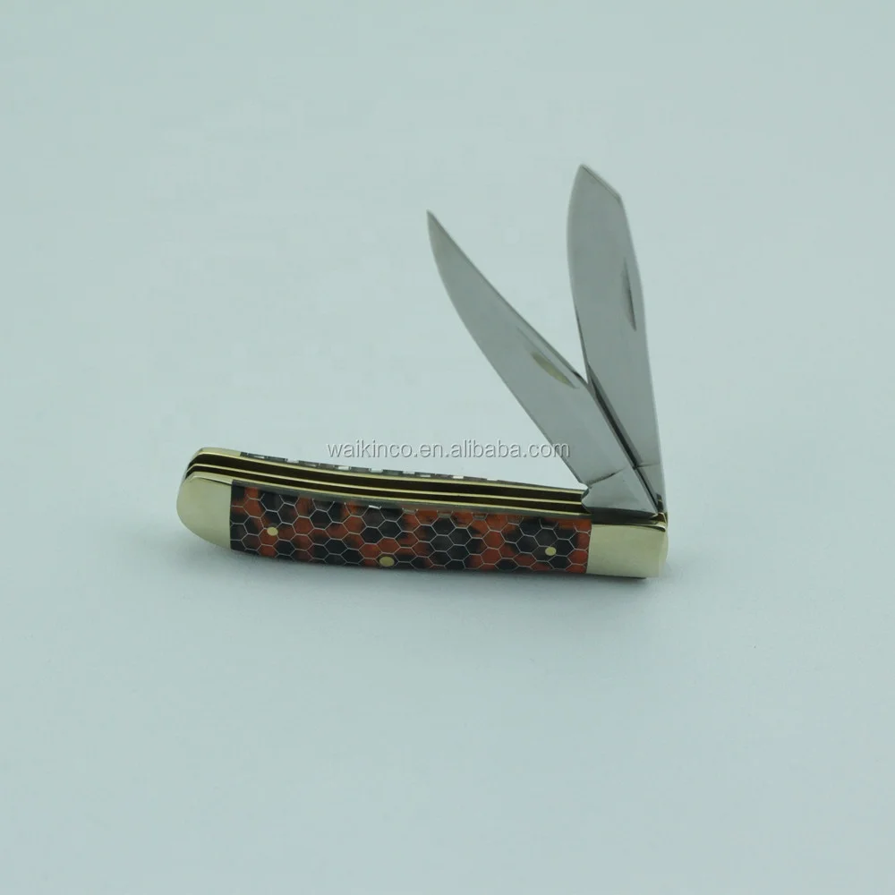Wholesale Leopard Print Acrylic Handle Double Blades Folding Camping Survival Pocket Knife
