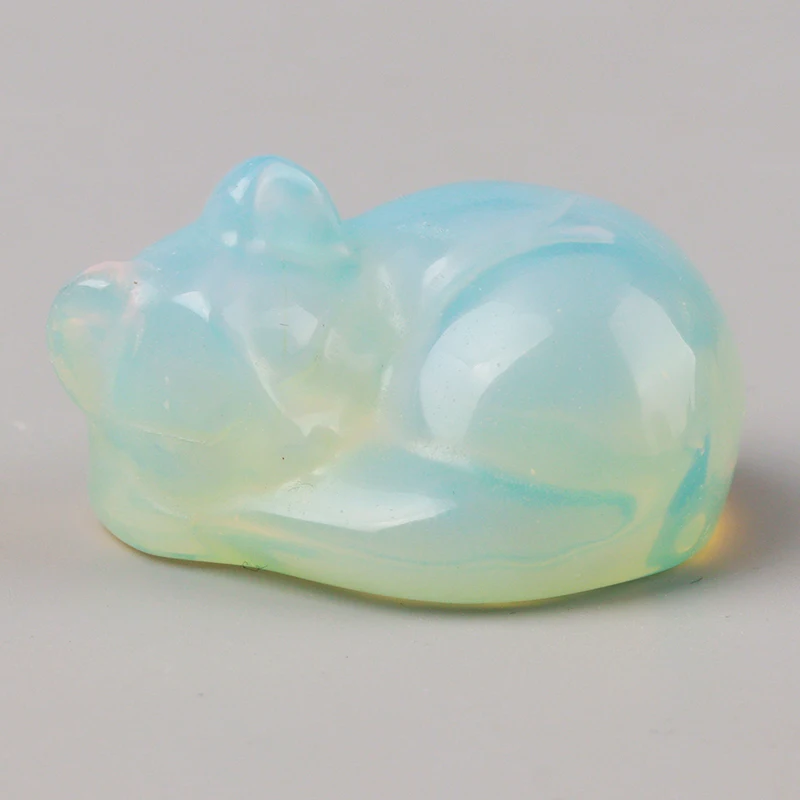 Religious Style Crystal Cat Figurine Healing Theme Home Office Decor with Polished Stone Sculpture Cute Sleeping Cat Statue