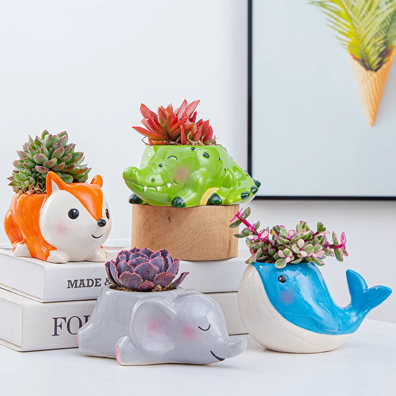 Wholesale Cute Cartoon Mini Small Animals Plant Pots Succulent Pots Ceramic Flower Pot