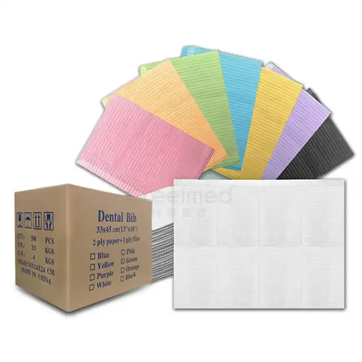 Colorful custom logo black white medical pink 3 ply disposable dental bibs for tattoo dental