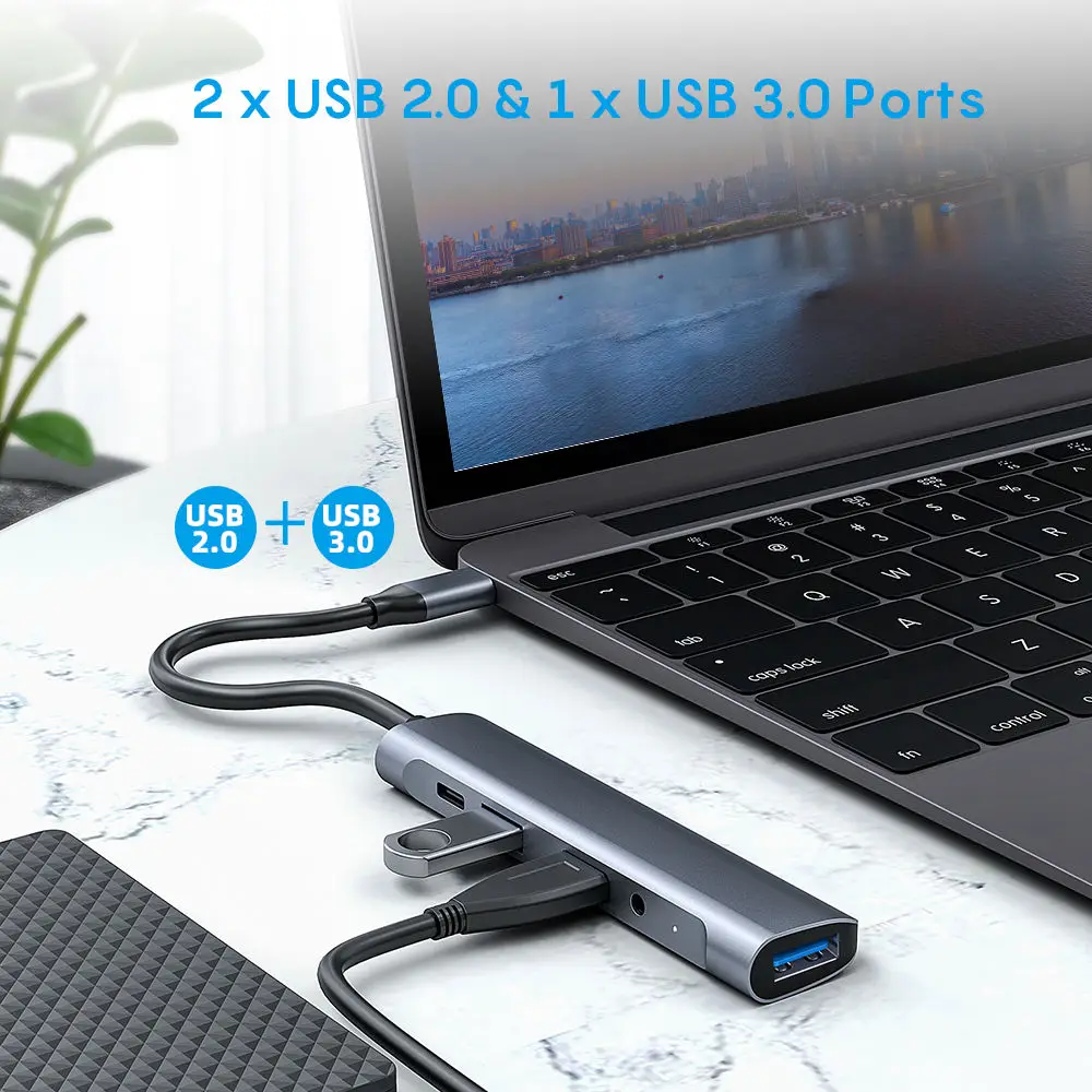 5 In 1 Switch USB C Laptop USB-Por-Hub Mini Usb Por Hub With Power Adapter