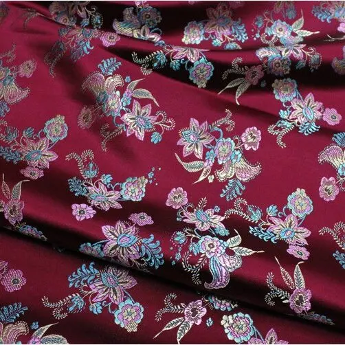 Chinese-Style Silk Satin Embroidered Floral Fabric Decorated With Jacquard Brocade Fabric