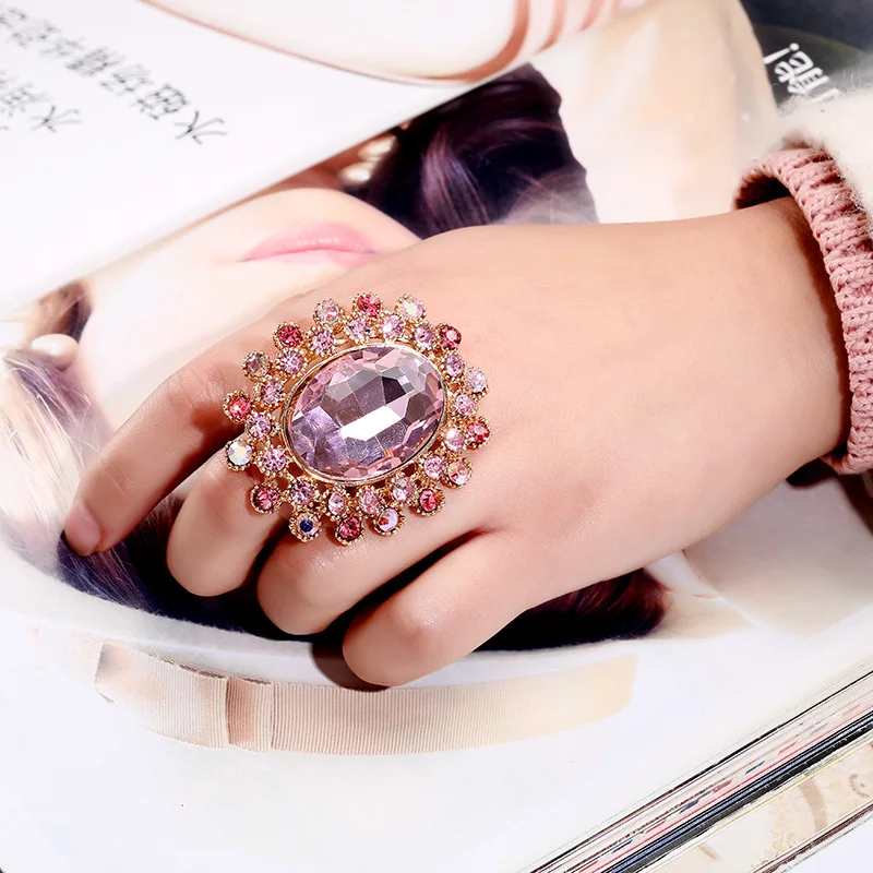 Diamond Luxury Vintage Big Stone Rings Jewelry Women Exaggerated Wedding Crystal Ring