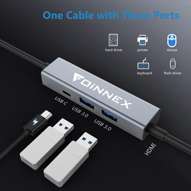 Высокоскоростной Кабель-адаптер USB C-HDMI 60 Вт зарядный порт с двумя 3 0-5 Гбит/с поддержка 3840x2160 4K @ 30 Гц 2560x1600