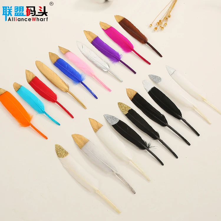 Cheap 10-15cm Goose Feather Jewelry Decorative Accessories Feather With Gold Painted Tips For Garment Hats Crafts Making