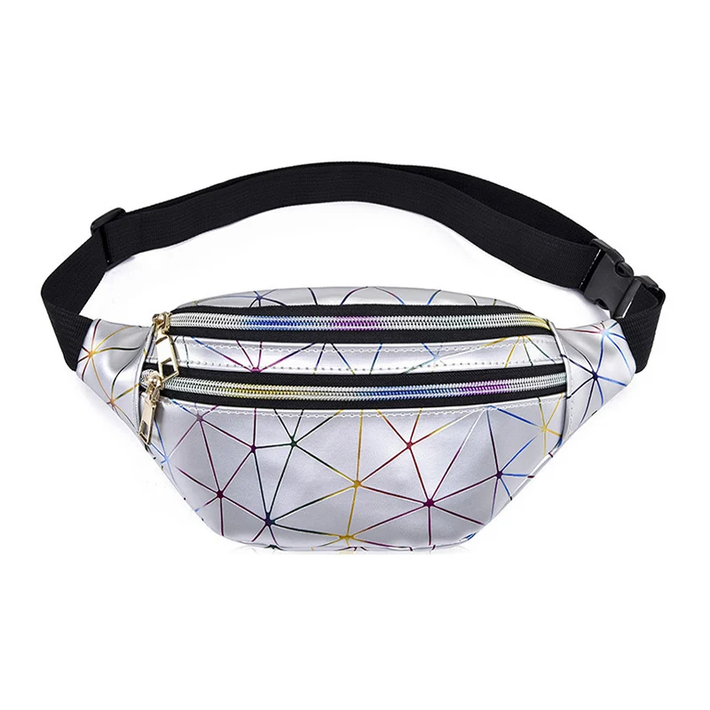 Holographic Fanny Pack Ladies Leather Waist Bag Women Sports Fanny Bags Waterproof Running Belt Bag Chest Pouch