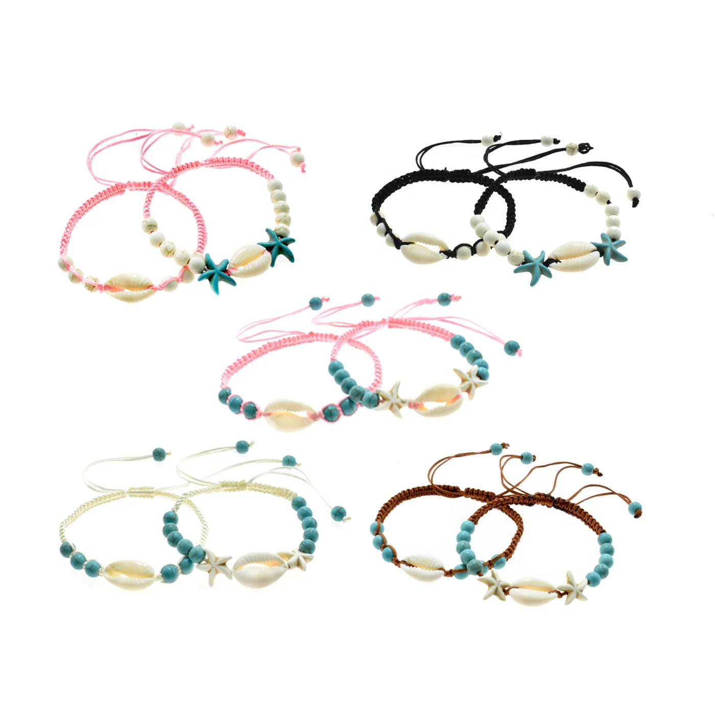 Sweet Bohemian Starfish Beaded Bracelet Shell Mexican Adjustable Handmade Bracelet  For Women Girls