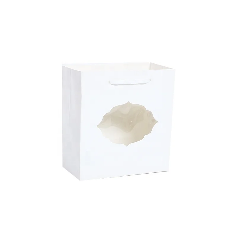 Creative window small kraft paper bag spot window white mini portable small gift bag takeout packaging bag