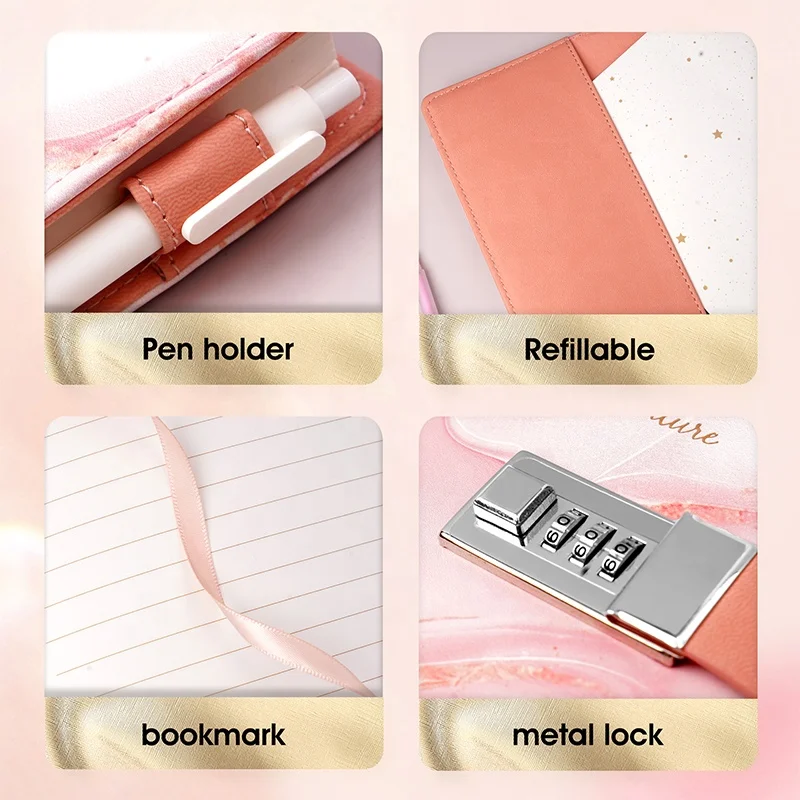 stock cheap personalized pink journal notebook secret diary for girls with lock and key