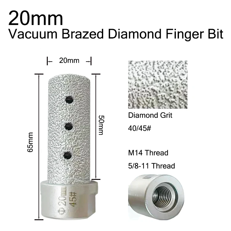 DEYI 20mm M14 thread vacuum brazed diamond finger router bit milling cuter for Enlarging Holes in Tile Porcelain Marble Ceramic