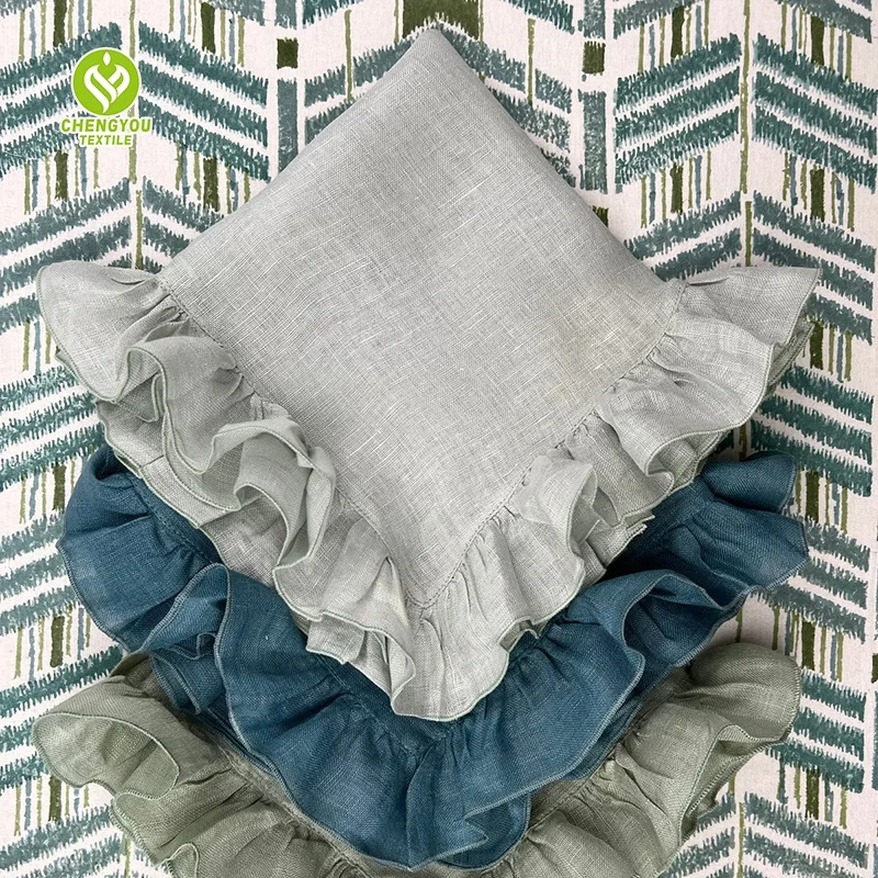 Wholesale wedding home banquet event large vintage organic 100 french linen plain dyed ruffle kitchen napkins for uk