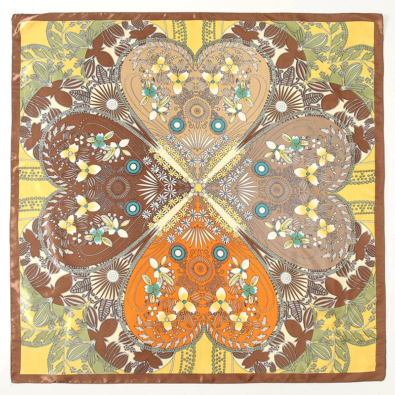 Wholesale Summer Women Retro Cashew Scarf Soft Floral Printed Square Custom Head Wrap Fashion New Leopard Satin Silk Scarf