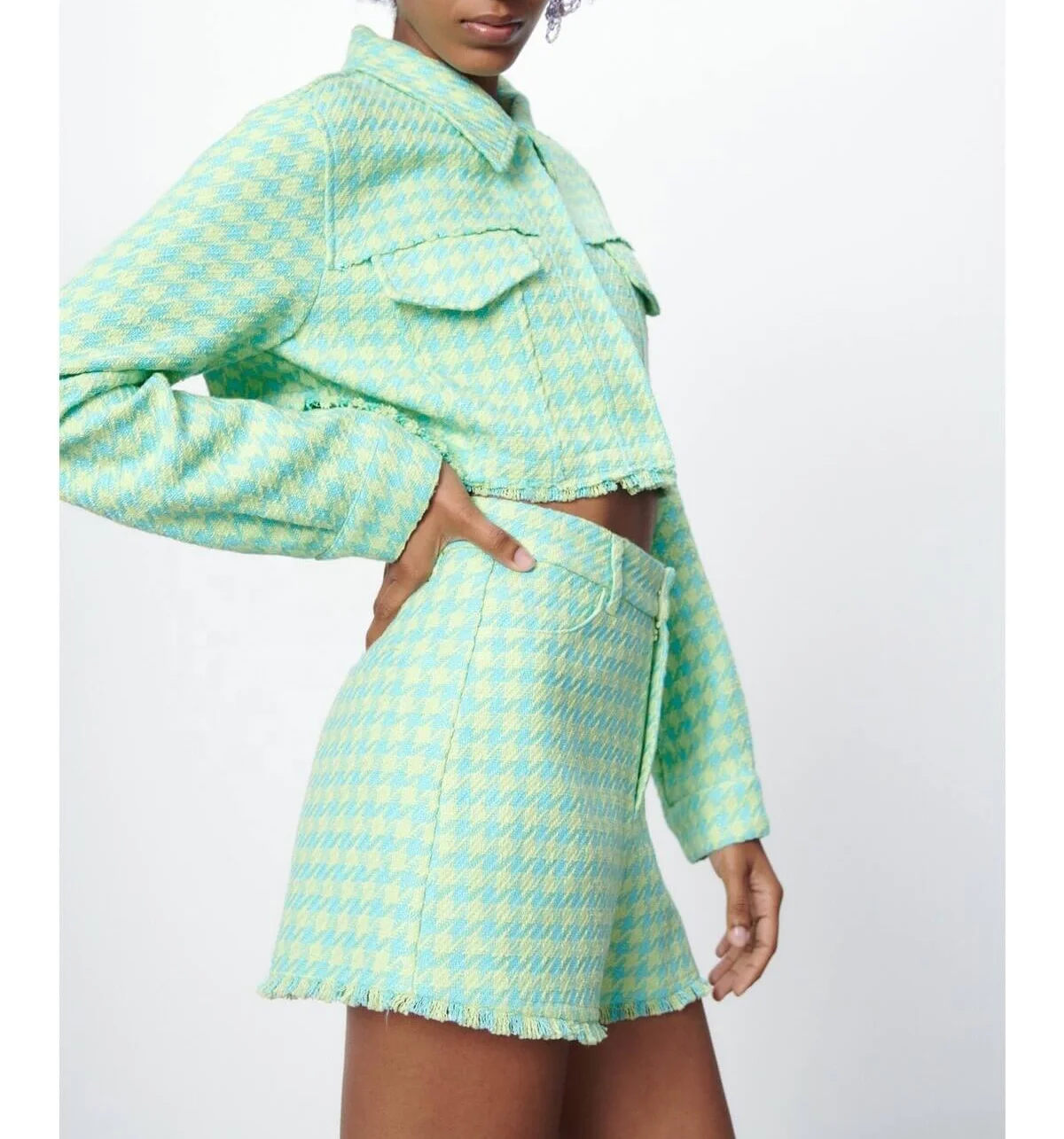 Hot Selling Tassel Outfits Crop Blazer with Shorts Tweed 2 Piece Short Set Two Piece Set Women Tweed Set