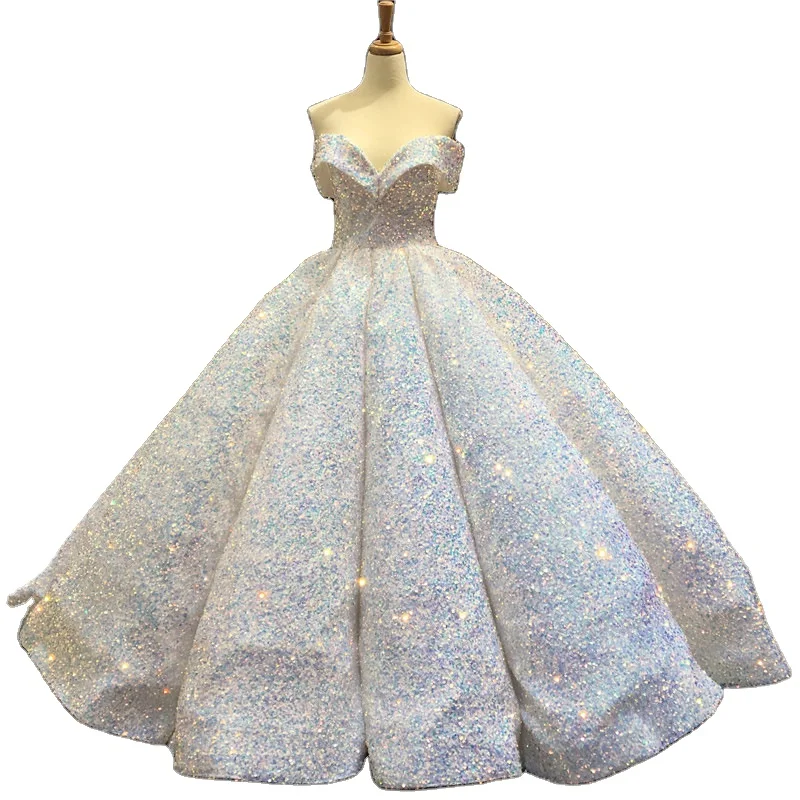 2022 hot sale shiny high quality luxury evening dress crystal beading sequined lace evening dress with stone wedding dresses