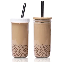 Hot Sale China Supplier in Bulk 710ml 24oz Empty Wide Mouth Glass Drinking Mason Jar with Bamboo Lid