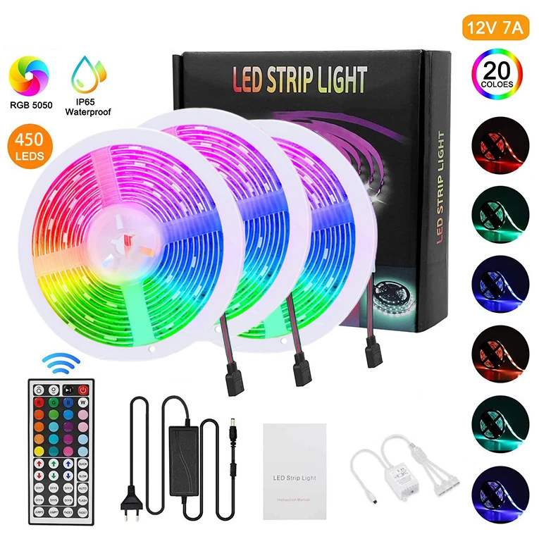 
 5 м 10 м 15 м 20 м Светодиодная лента 5050 2835 IP20 RGB Светодиодная лента гибкая лента 12 В постоянного тока RGB Диодная лента ИК контроллер адаптер  
