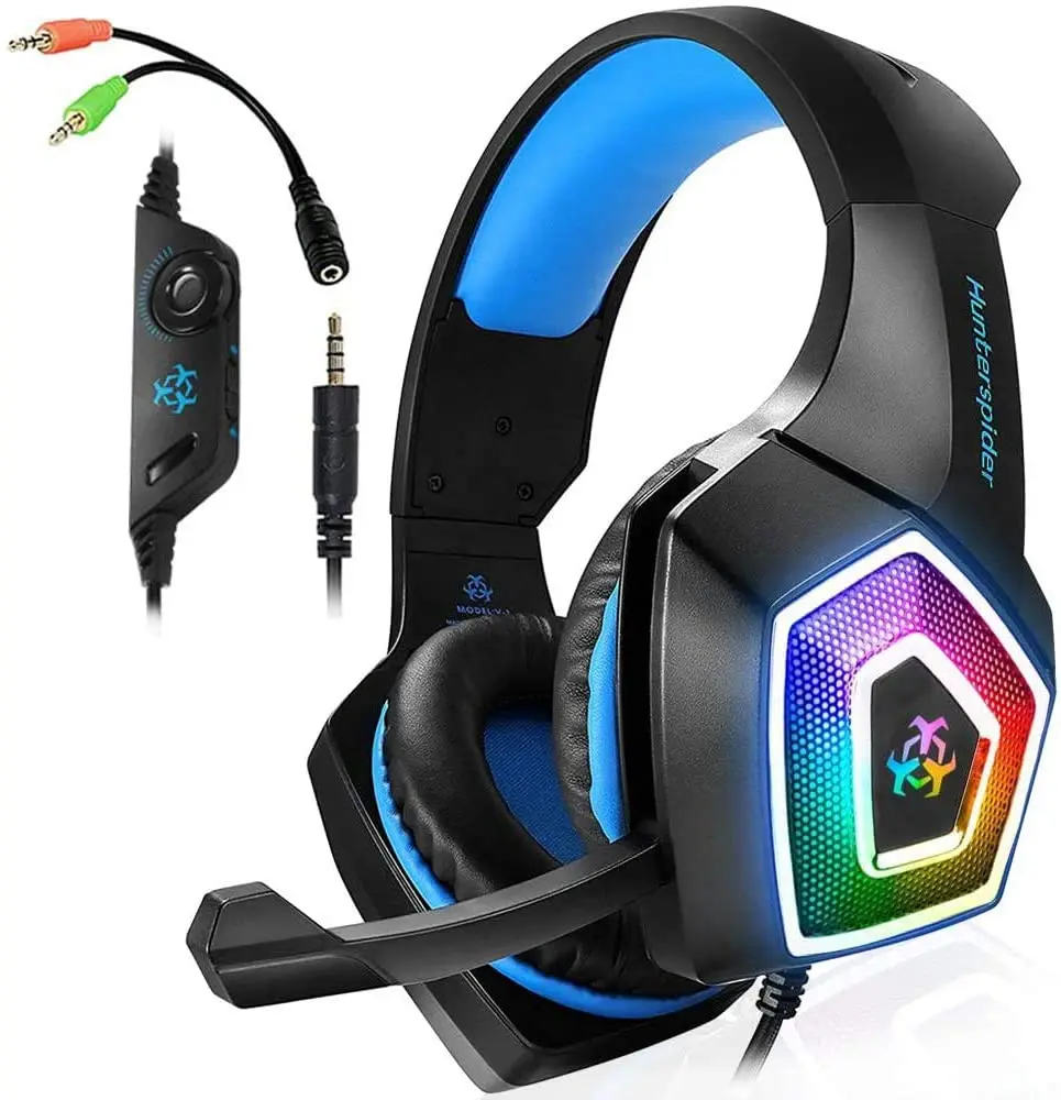 Hunterspider V1 Gaming Headset Surround Sound Noise Cancelling Gaming Headset With Microphone LED Light Gaming Headphones