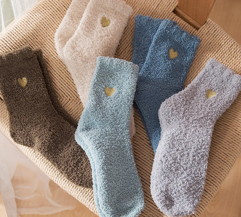 household Socks manufacturers 2024 fashion winter keep warm Embroidery lovey floor coral fleece women household Socks