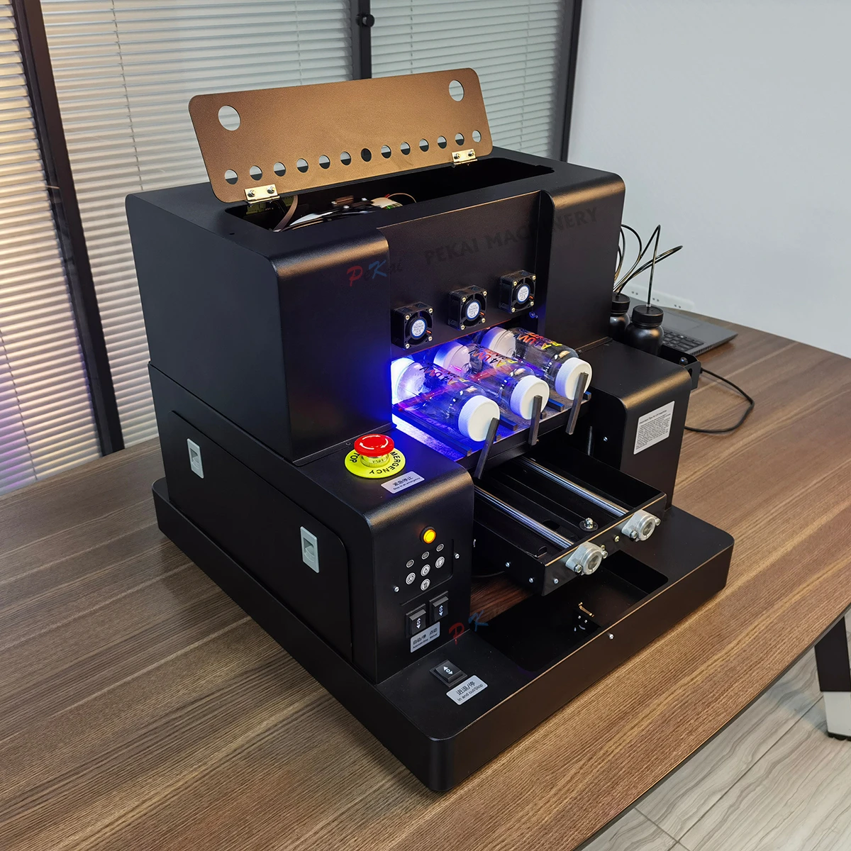 Newest 6 Cups Small UV Flatbed Printer A4 XP600 Printhead Varnish Printer for Phone case Pen card Lighters Bottle Glass Metal