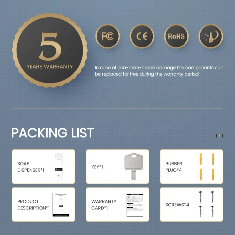 Factory Wholesale Price Modern Design 200 ml ABS Wall Mounted Hand Soap Dispenser for Toilet