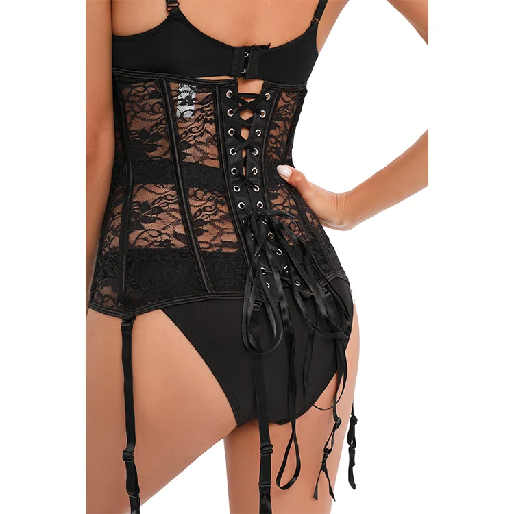 New 2023 Women Lace Underbust Corset Lingerie Halloween Costume Waist Trainer Bustier with Garters Belt